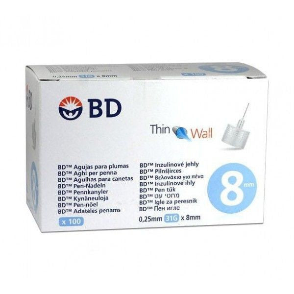 BD Thin Wall Βελόνες Ινσουλίνης Για Πένες 31G x 8mm (100 τεμαχίων)