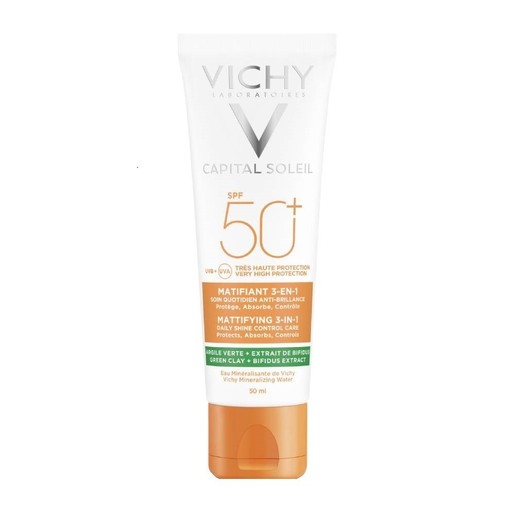 Vichy Capital Soleil Mattifying 3 in 1 Daily Shine Control Care SPF50+ Αντηλιακή Προσώπου που Διατηρεί την Επιδερμίδα Ματ 50ml