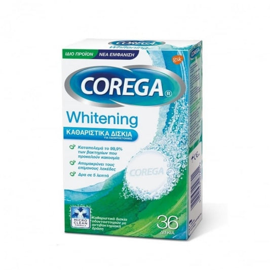 Corega Whitening Καθαριστικά Δισκία Οδοντοστοιχιών (36 δισκία)