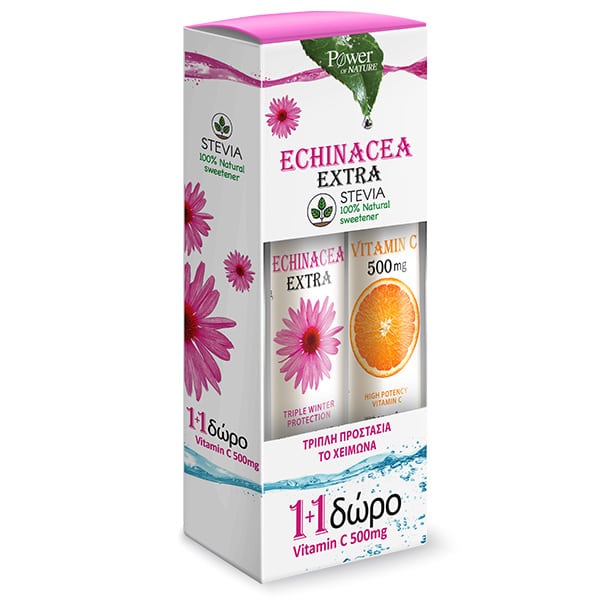 Power Health Echinacea Extra Λεμόνι με Στέβια 24 Αναβράζοντα Δισκία & Vitamin C Πορτοκάλι 500mg με Στέβια 20 Αναβράζοντα Δισκία Δώρο