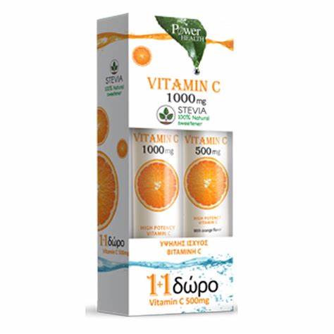 Power Health Vitamin C 1000mg με Στέβια, 24 Αναβράζοντα Δισκία & Δώρο Vitamin C 500mg, 20 Αναβράζοντα Δισκία