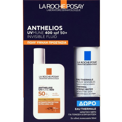 La Roche-Posay Promo Anthelios UVMune 400 Spf50+ Invisible Fluid 50ml & Δώρο Eau Thermale Spray Travel Size 50ml