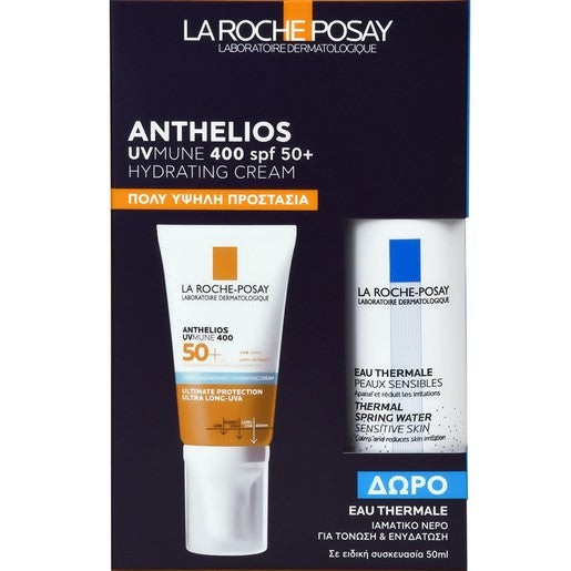 La Roche-Posay Promo Anthelios UVMune 400 Spf50+ Hydrating Cream 50ml & Δώρο Eau Thermale Spray Travel Size 50ml