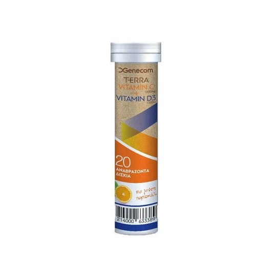 Genecom Terra Vitamin C 1000mg + Vitamin D3 20 Αναβράζοντα Δισκία