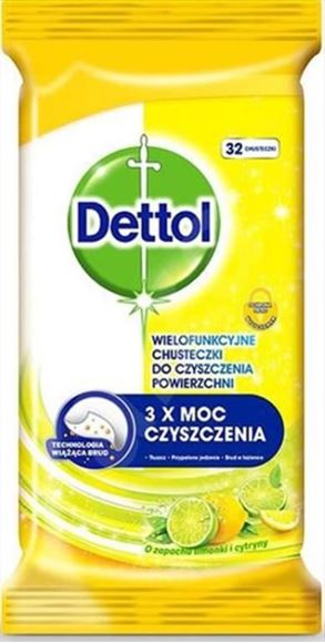 Dettol Αντιβακτηριακά Μαντηλάκια Καθαρισμού με Άρωμα Λεμόνι και Λάιμ - 32 Τεμάχια