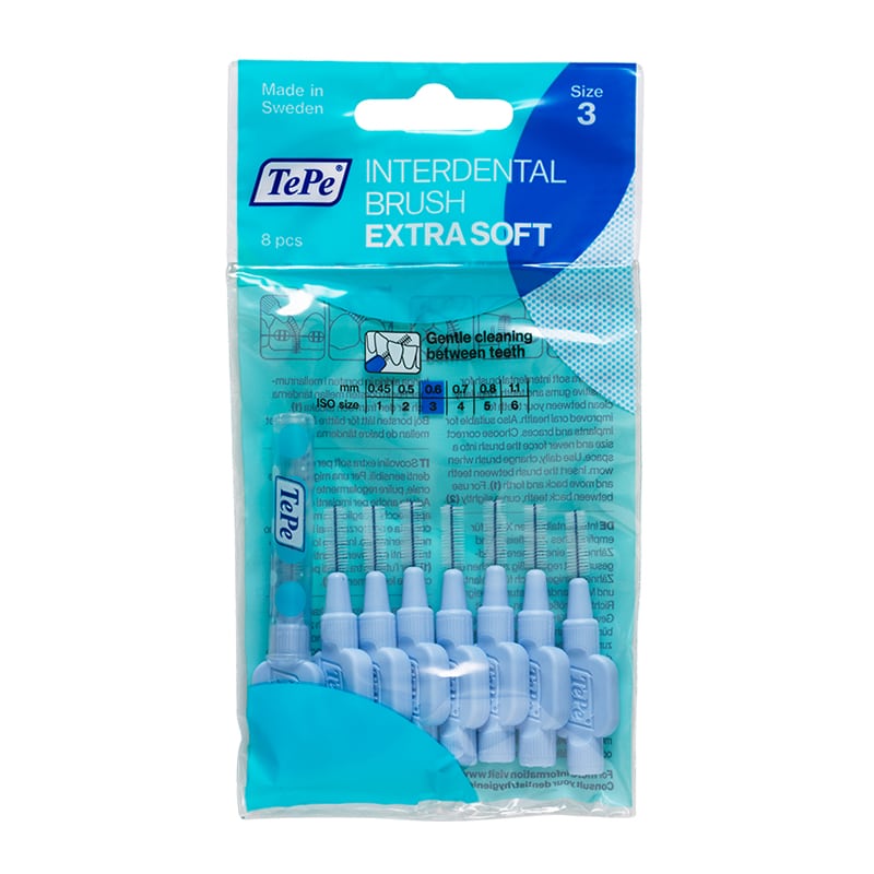 TePe Interdental Brushes Original Extra Soft Size 3 Blue 0.6 mm (8 Pieces/Packet)