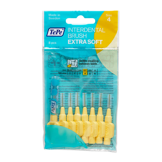 TePe Interdental Brushes Original Extra Soft Size 4 Yellow 0.7 mm (8 Pieces/Packet)