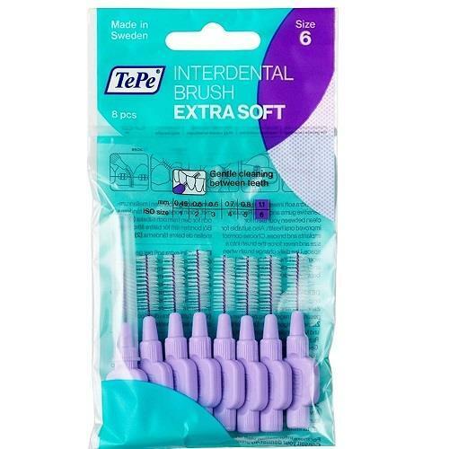 TePe Interdental Brushes Original Extra Soft Size 6 Purple 1.1 mm (8 Pieces/Packet)