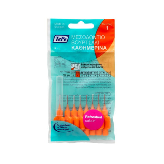 TePe Interdental Brushes Original Size 1 Orange 0.45 mm (8 Pieces/Packet)