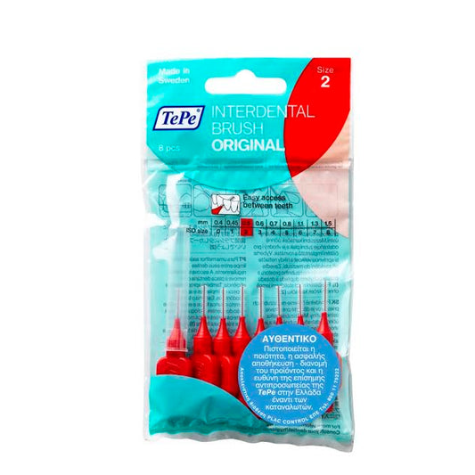 TePe Interdental Brushes Original Size 2 Red 0.5 mm (8 Pieces/Packet)