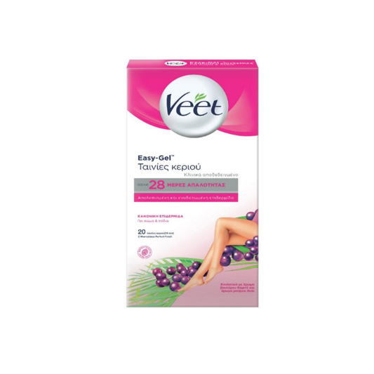 Veet Easy-Gel Ταινίες Αποτρίχωσης Ποδιών και Σώματος Κρύο Κερί για Κανονικές Επιδερμίδες 20τμχ