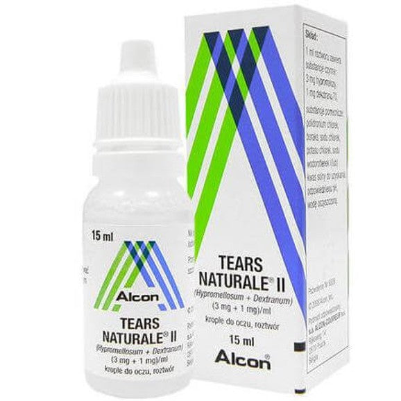 Alcon Tears Naturale II Med - Λιπαντικές Οφθαλμικές Σταγόνες για Ανακούφιση από τα Συμπτώματα της Ξηροφθαλμίας, 15ml